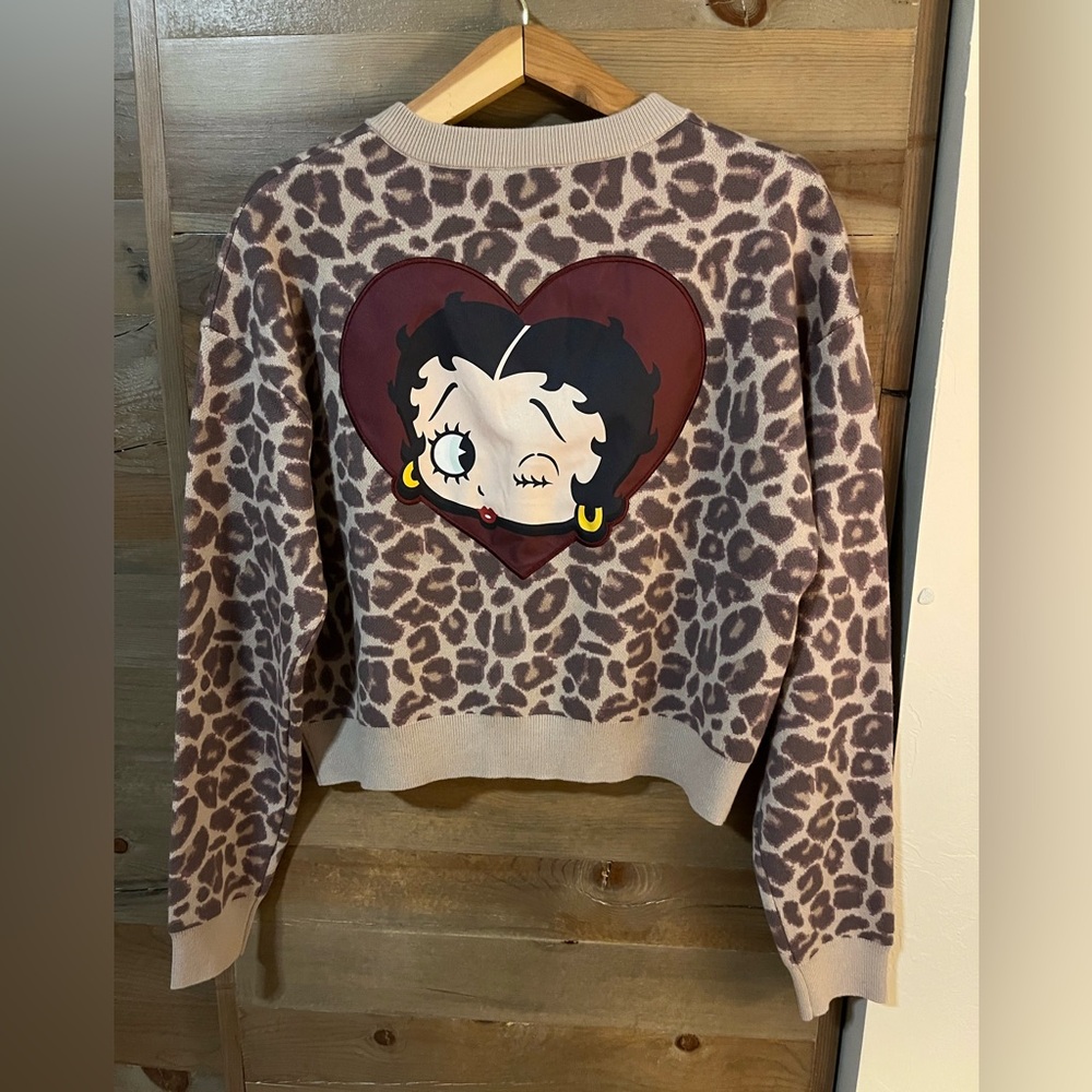 Betty Boop Mauve Leopard Heart Crewneck Sweater